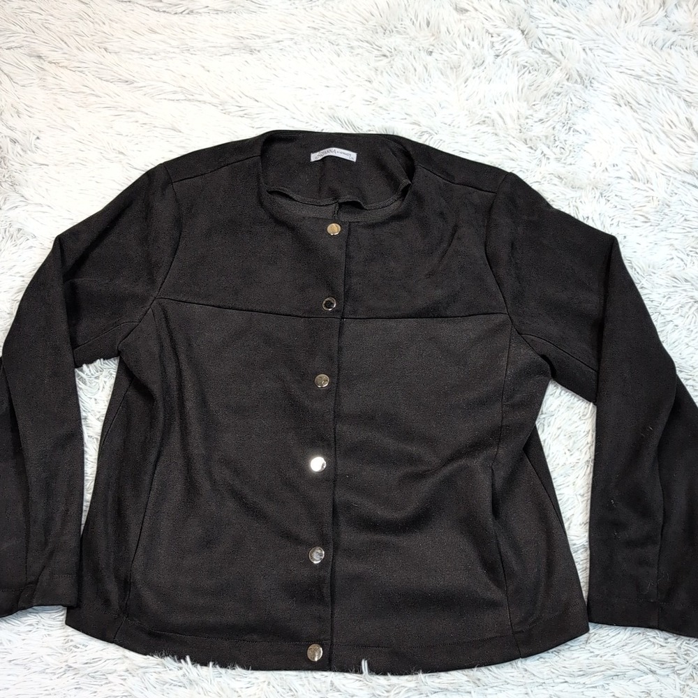 Vintage Arianna By Howards‎ Jacket Womens XL Black Blazer Pockets Snap Up Soft